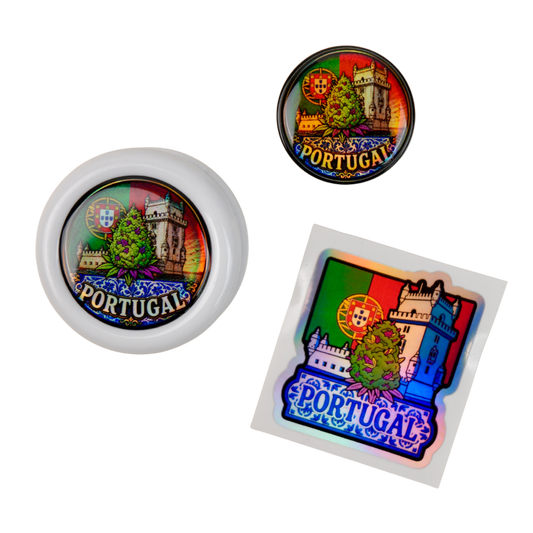 Pack Portugal Beetle Print con grinder Zero, tarro holográfico y pegatina premium