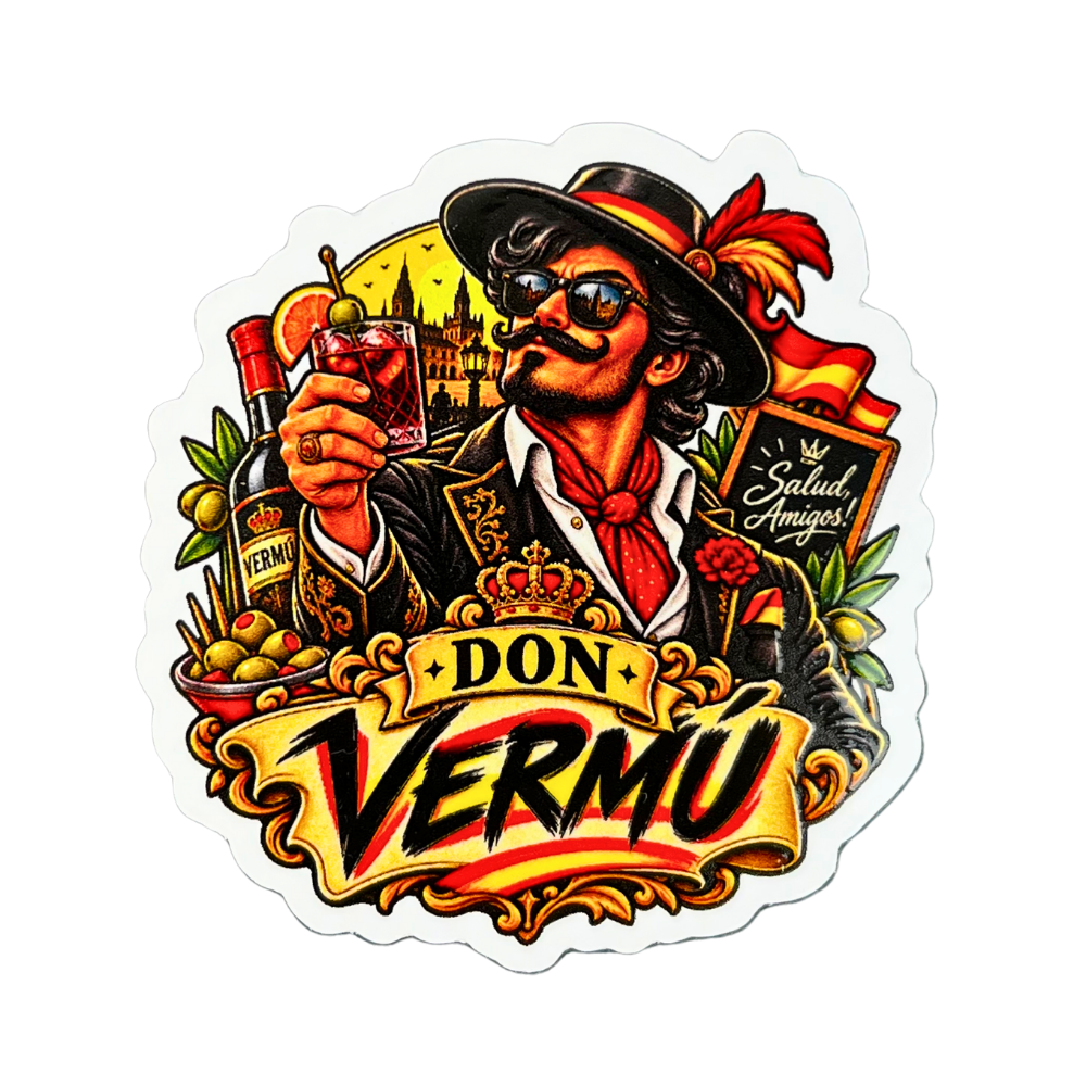 Pegatina Don Vermú con ilustración de estilo español