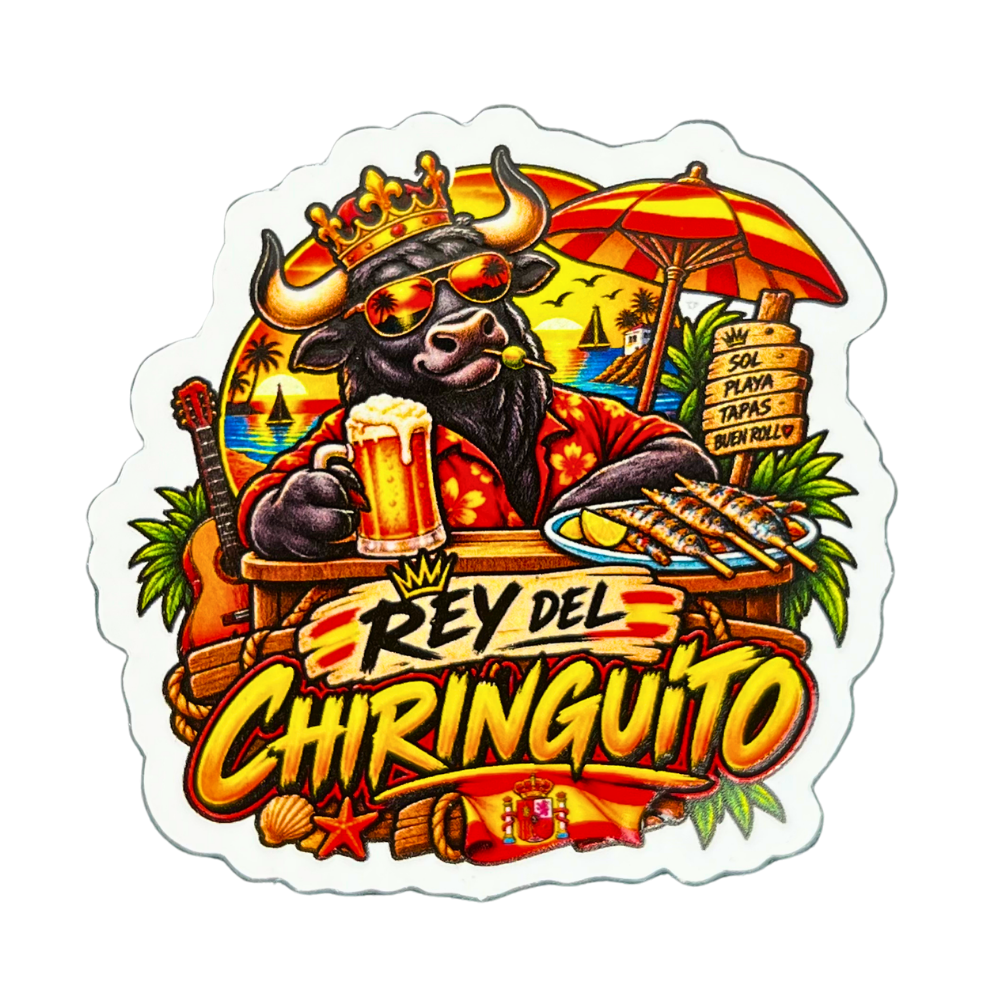 Pegatina Rey del Chiringuito con toro y diseño inspirado en el verano español