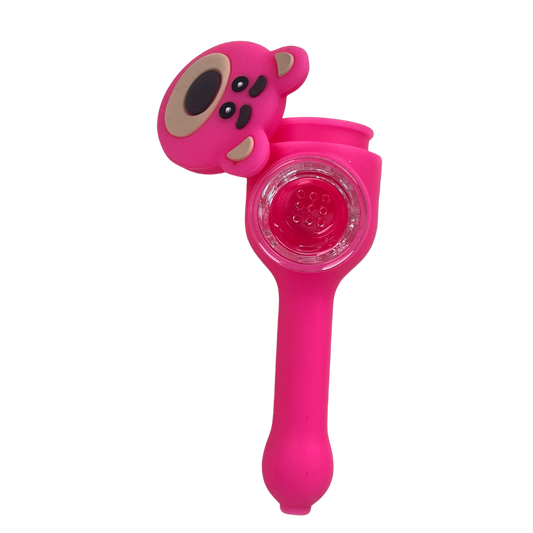 Pipa de silicona Beetle Print en color rosa con diseño de personaje y cazoleta de vidrio extraíble
