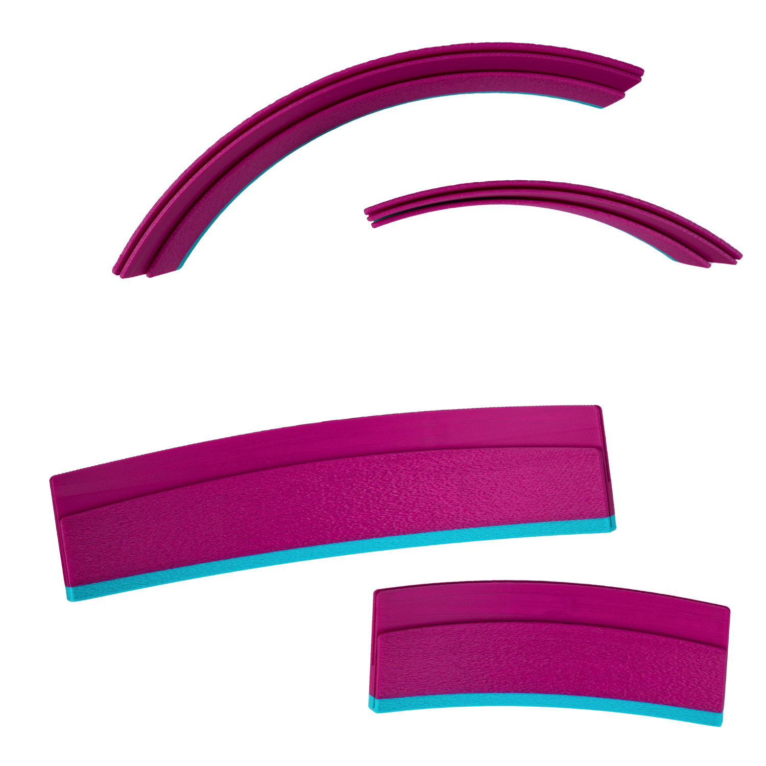 Soporte curvo para cartas de juego impreso en 3D color rosa.