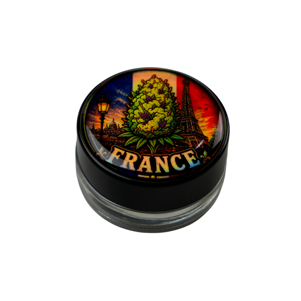 Tarro France 5ml de vidrio premium con diseño full color y tapa personalizada