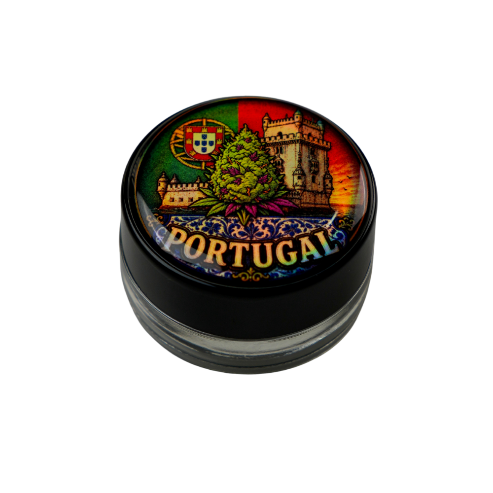 Tarro Portugal 5ml de vidrio premium con diseño full color y tapa personalizada