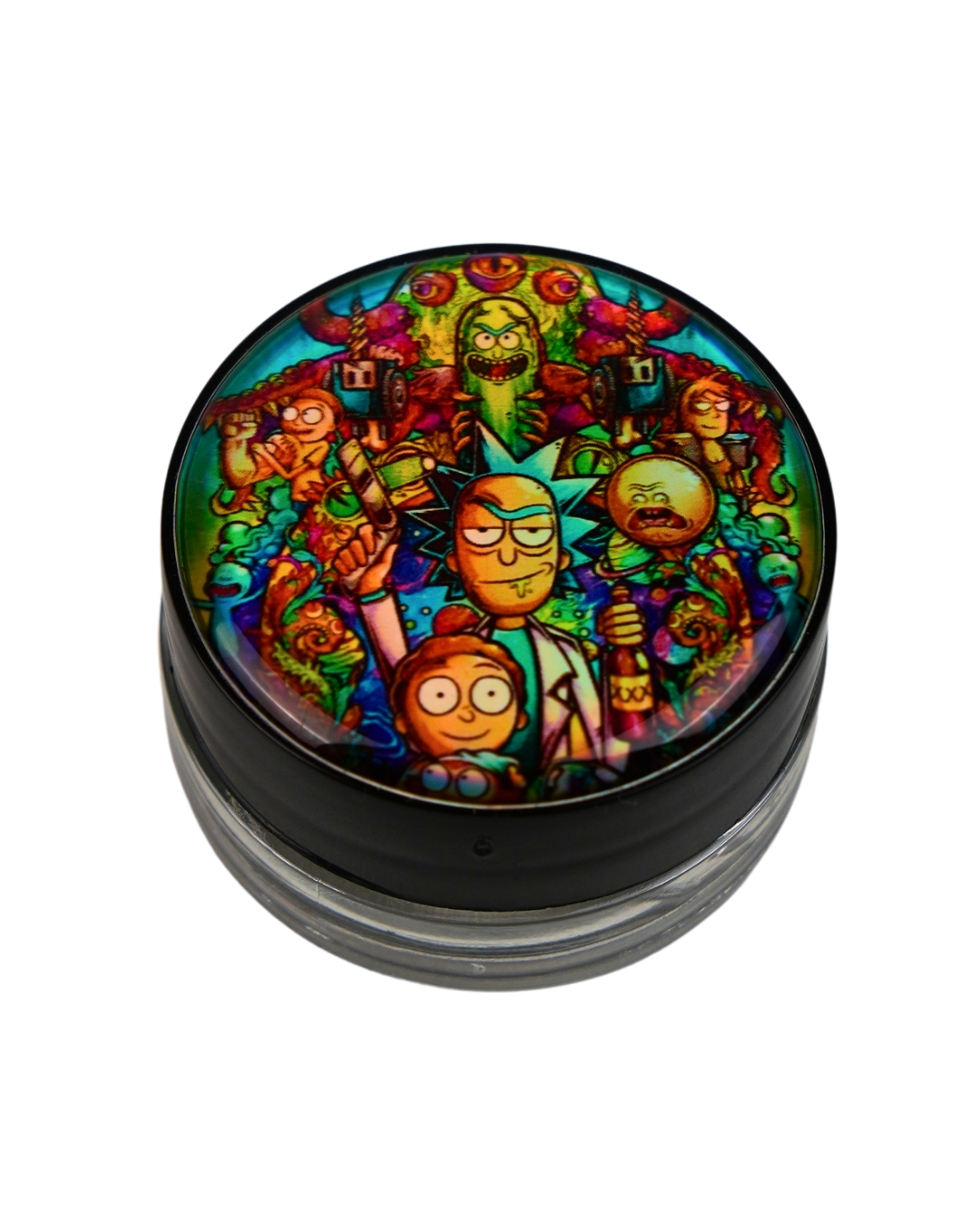 Tarro Beetle Print con diseño de Rick, Morty y Pickle Rick.