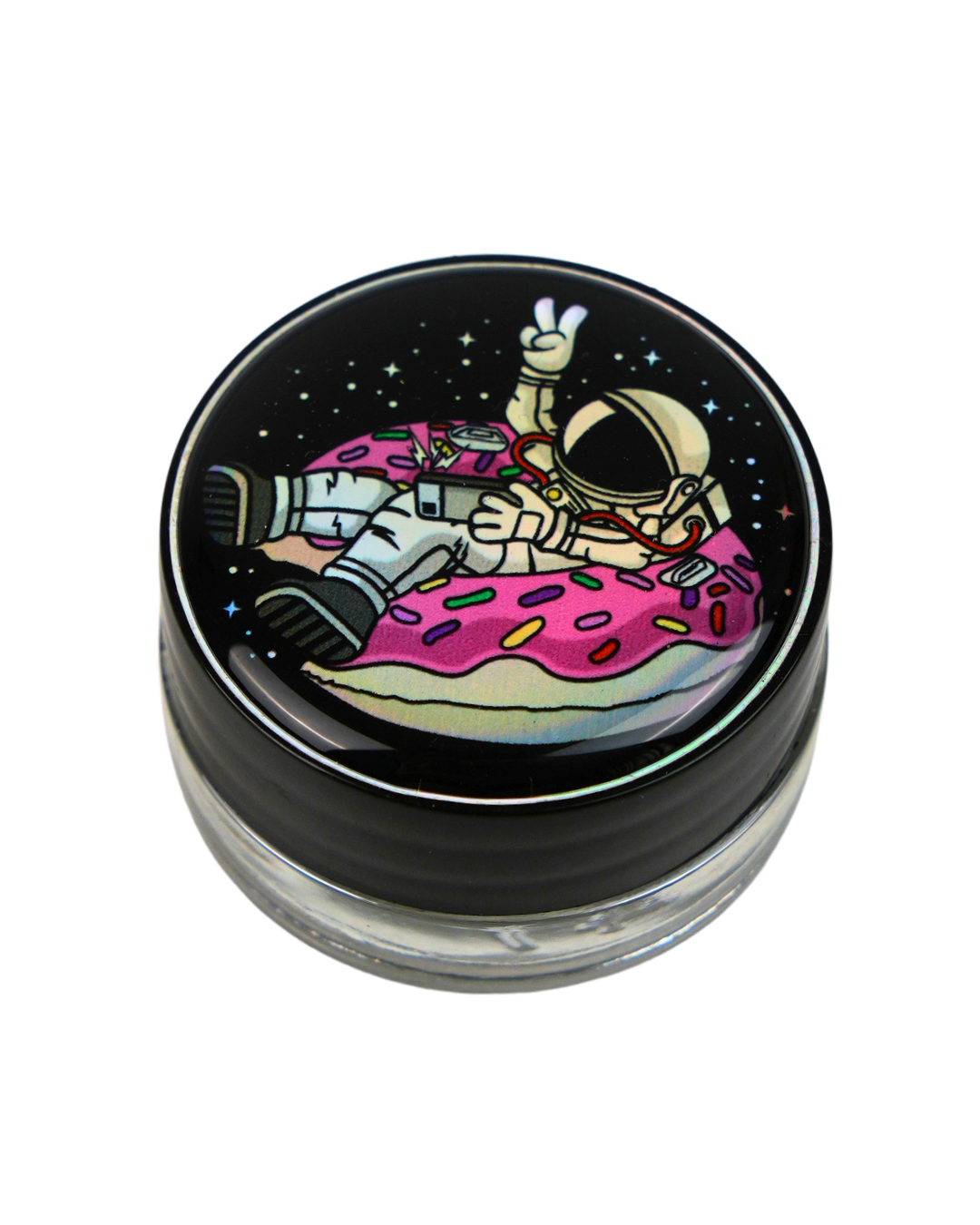 Tarro de silicona Beetle Print con diseño de astronauta sobre donut rosa
