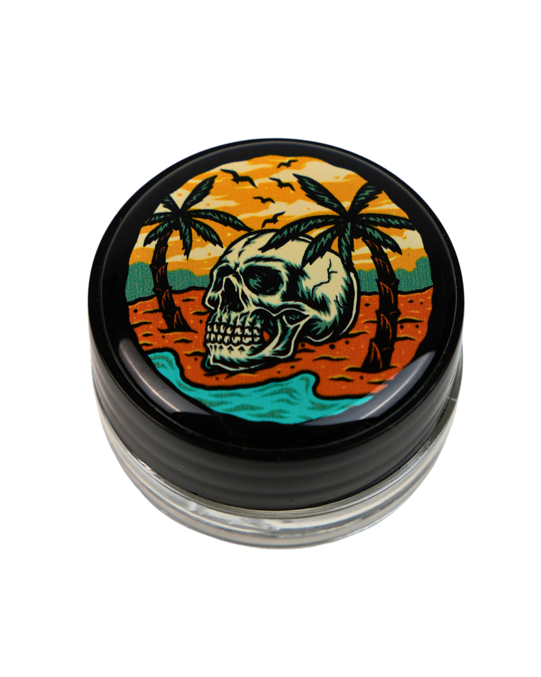 Tarro de silicona Beetle Print con diseño de calavera tropical y palmeras