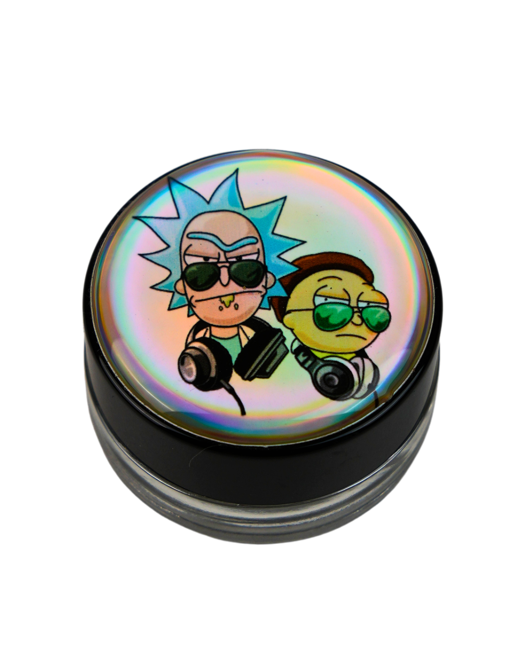 Tarro de silicona Beetle Print con Rick y Morty usando auriculares de DJ