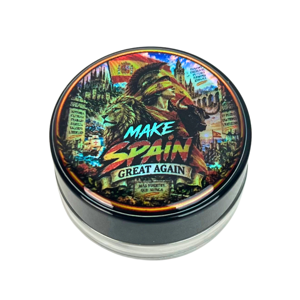 Tarro de vidrio Beetle Print España de 5 ml con tapa holográfica incluido en el pack España 4 en 1