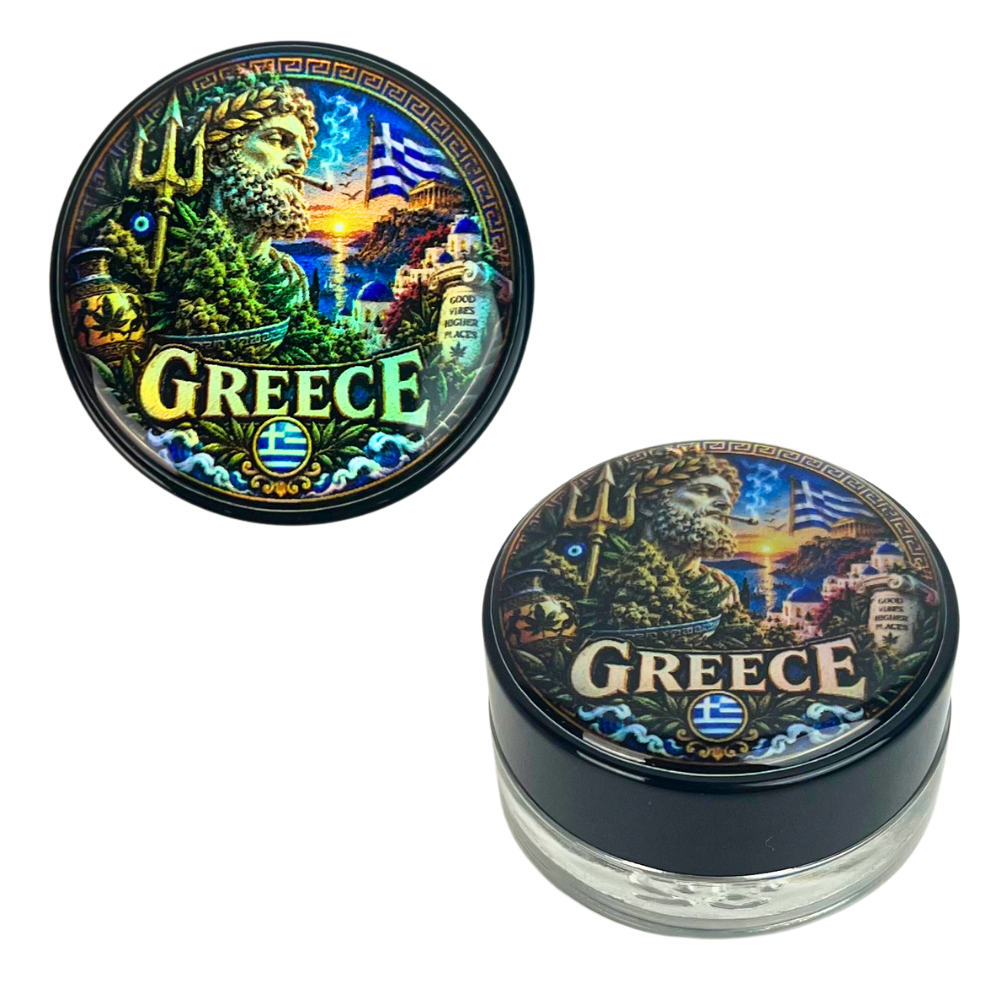 Tarro de vidrio Beetle Print Grecia de 5 ml con tapa holográfica y diseño inspirado en la cultura griega