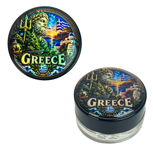 Tarro de vidrio Beetle Print Grecia de 5 ml con tapa holográfica y diseño inspirado en la cultura griega