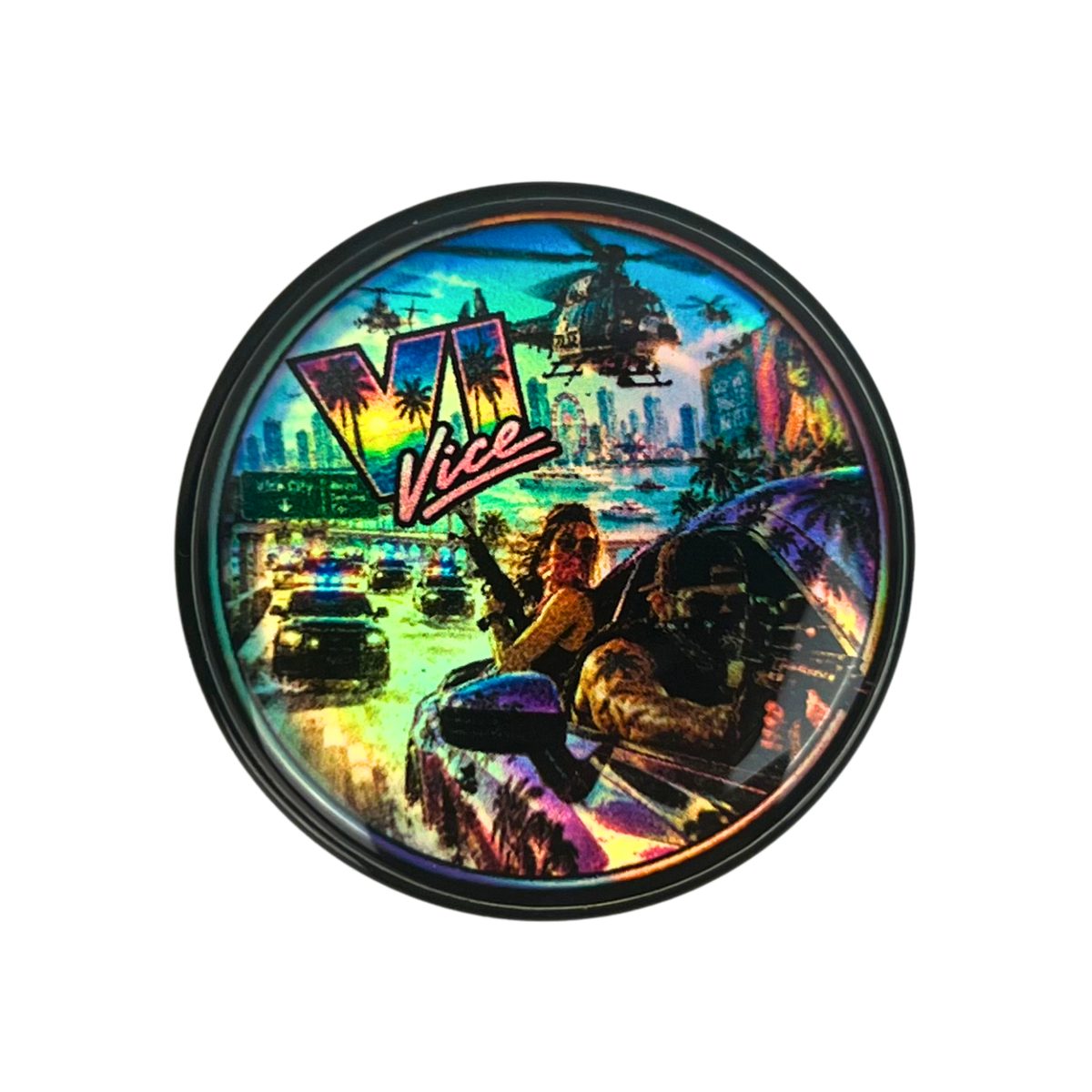 Detalle de tarro de vidrio Beetle Print GTA de 5 ml con tapa decorada y acabado holográfico