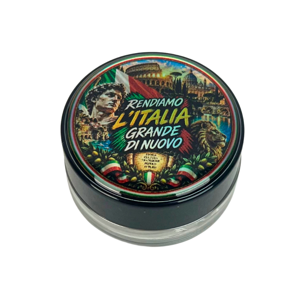 Tarro de vidrio Beetle Print Italia de 5 ml con tapa holográfica incluido en el pack Italia 3 en 1