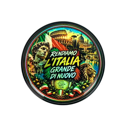 Tarro de vidrio Beetle Print Italia de 5 ml con tapa negra y diseño holográfico inspirado en Italia