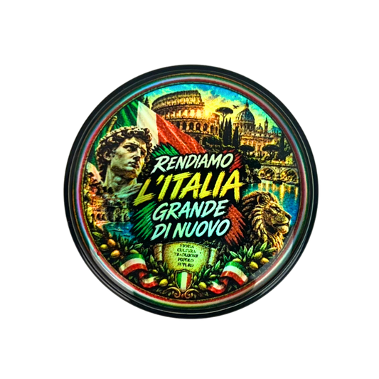 Tarro de vidrio Beetle Print Italia de 5 ml con tapa negra y diseño holográfico inspirado en Italia