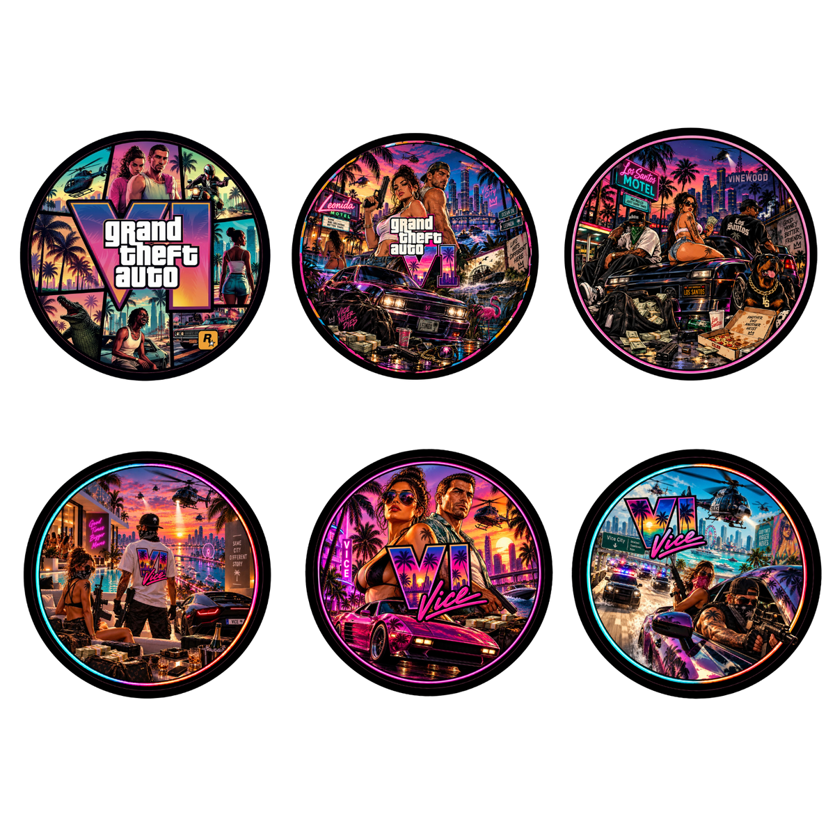 Colección de 6 diseños holográficos para tarros de vidrio Beetle Print GTA de 5 ml