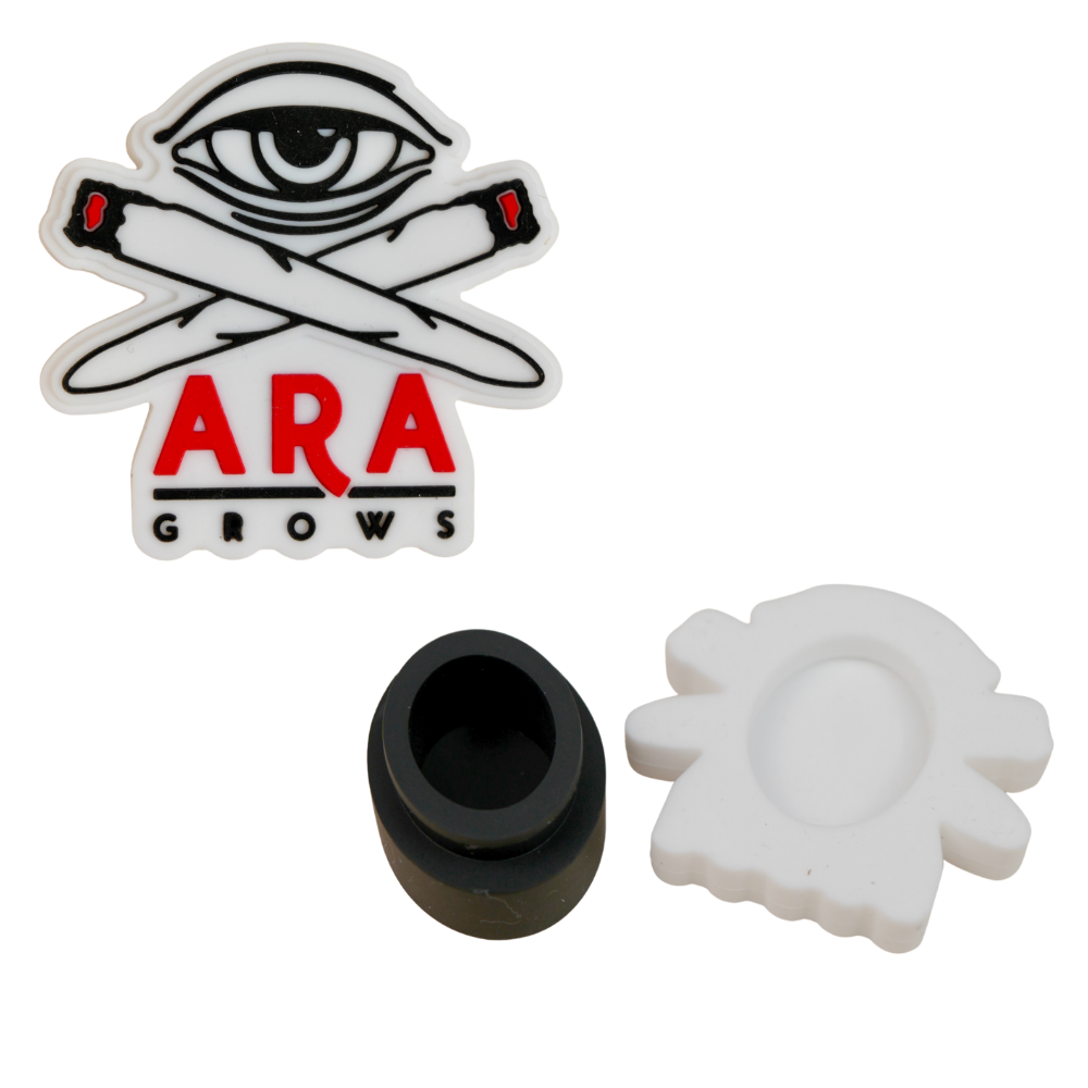 Contenedor wax de silicona ARA GROWS desmontable en blanco y negro con diseño exclusivo.