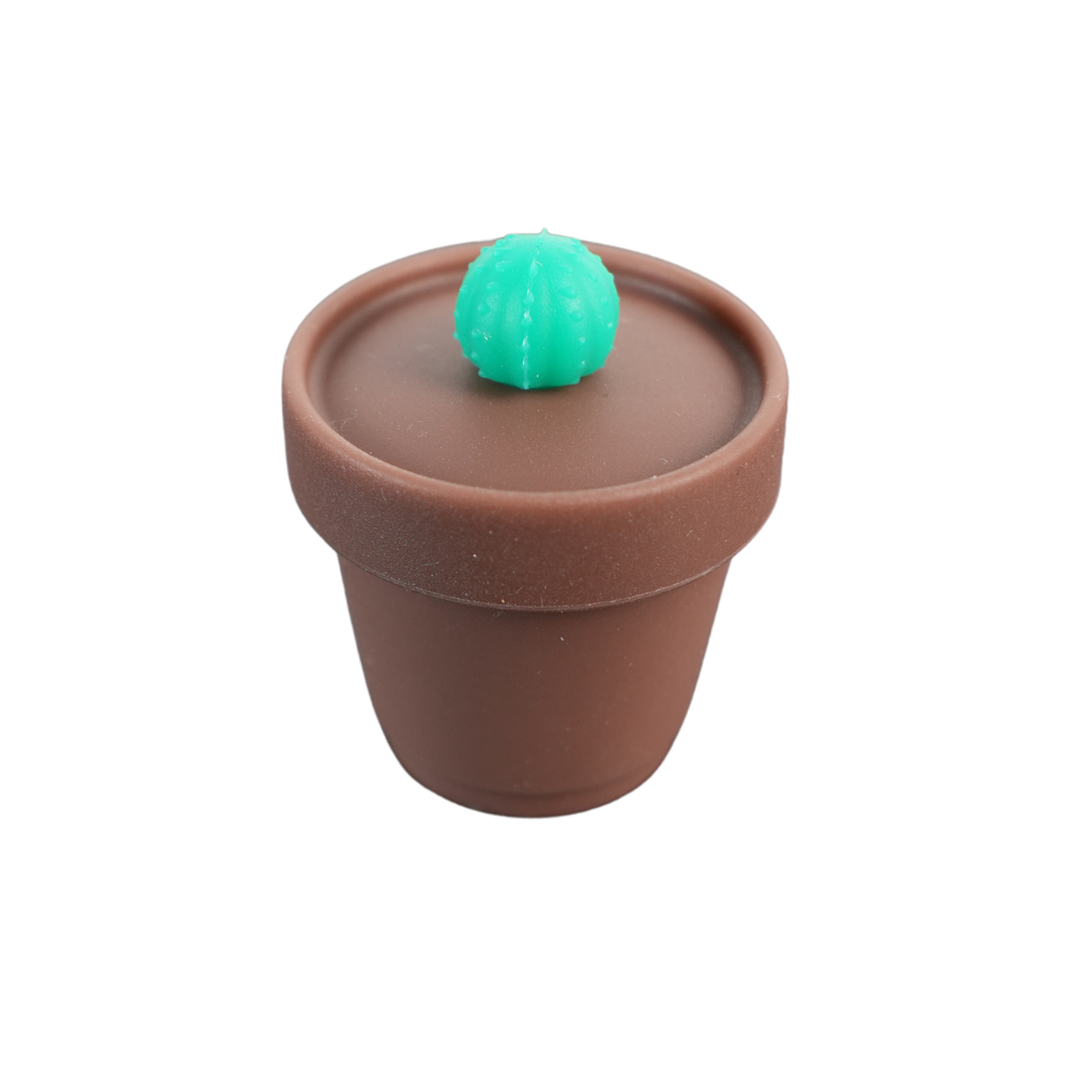 Contenedor wax de silicona con diseño de maceta y cactus redondo decorativo.