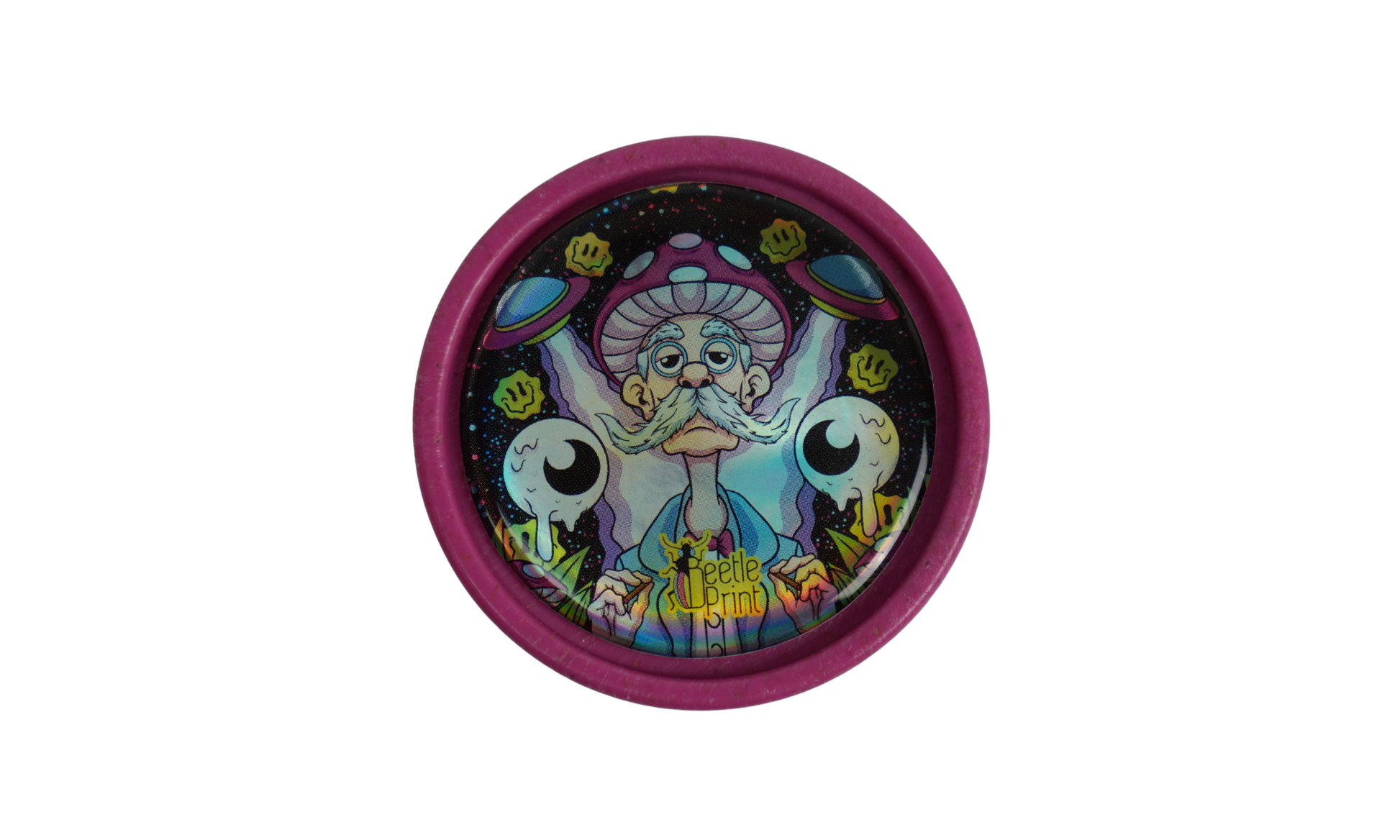 Uso del grinder biodegradable Beetle Print® negro con Logo B, molinillo manual ligero para parafernalia