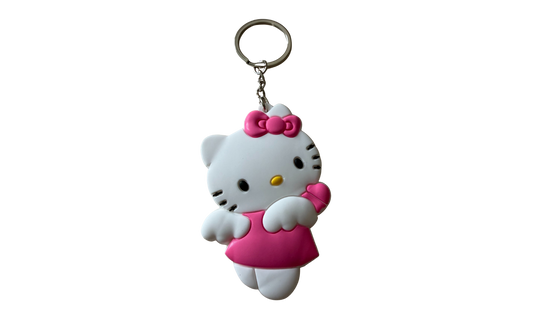 Llavero de silicona 3D con diseño de gatita cartoon y aro metálico rosa