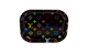 Close-up of multicolor graphic pattern on metal rolling tray