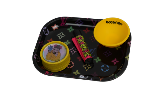 Metal rolling tray used as a surface accessory in indoor setting