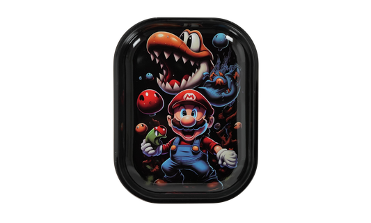 Metal rolling tray with retro fantasy cartoon artwork, glossy black tray by Beetle Print