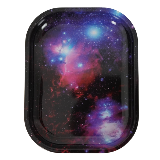 Bandeja metálica para liar con diseño de galaxia y nebulosa, superficie resistente y ligera para organizar accesorios