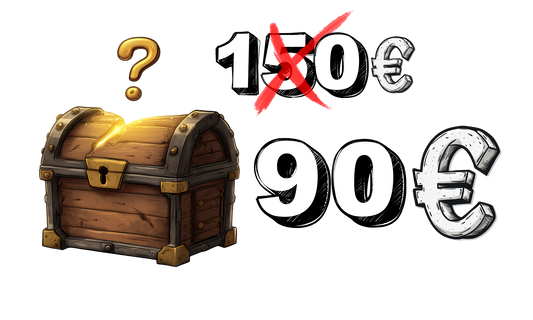 Mystery Box Beetle Print de 90 euros con cofre sorpresa e interrogación dorada, pack aleatorio con valor real de 150 euros