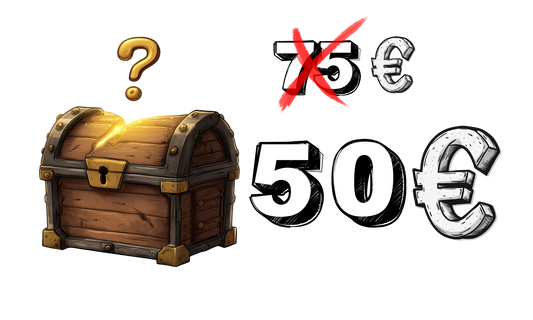 Mystery Box Beetle Print de 50 euros con cofre sorpresa e interrogación dorada, pack aleatorio de accesorios con valor superior garantizado