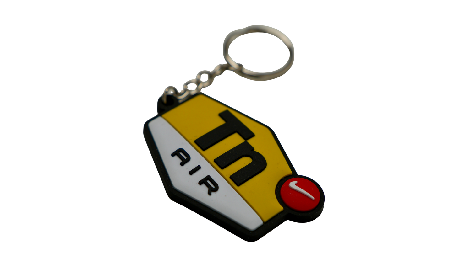 Silicone keychain angled view showing thickness and shape