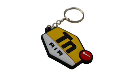 Silicone keychain angled view showing thickness and shape