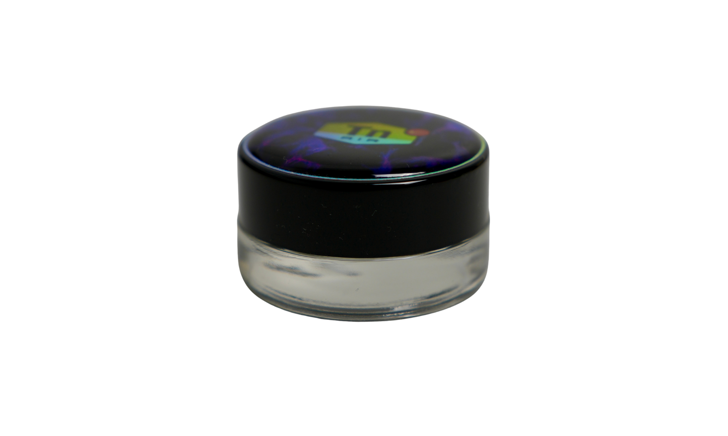 Tarro de vidrio de 5 ml con logo DIR eléctrico azul y acabado en resina premium de Beetle Print
