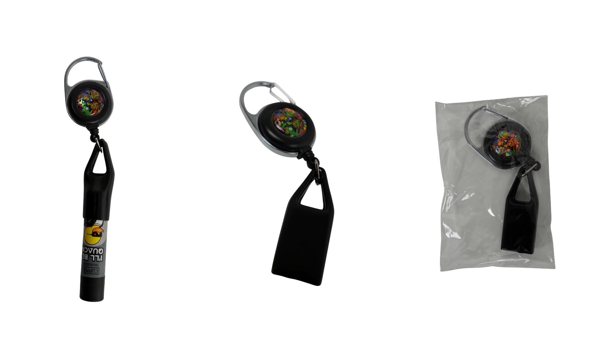 Picamecheros retráctil negro con mosquetón y cable extensible Beetle Print