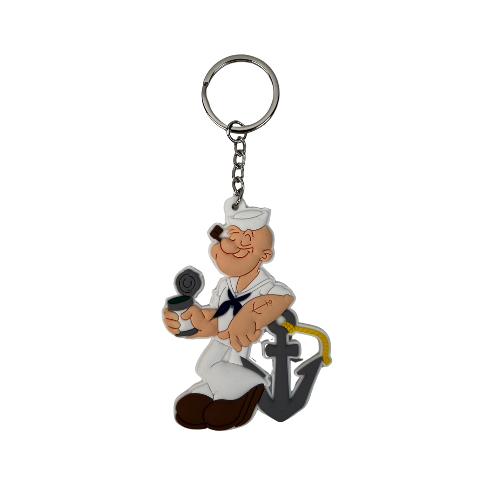 Llavero de silicona con marinero blanco estilo cómic retro con ancla para llaves y mochila
