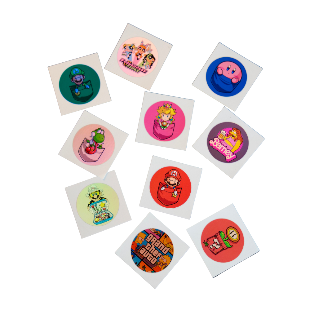 Pack de 10 pegatinas holográficas aleatorias de 4 cm con diseños variados
