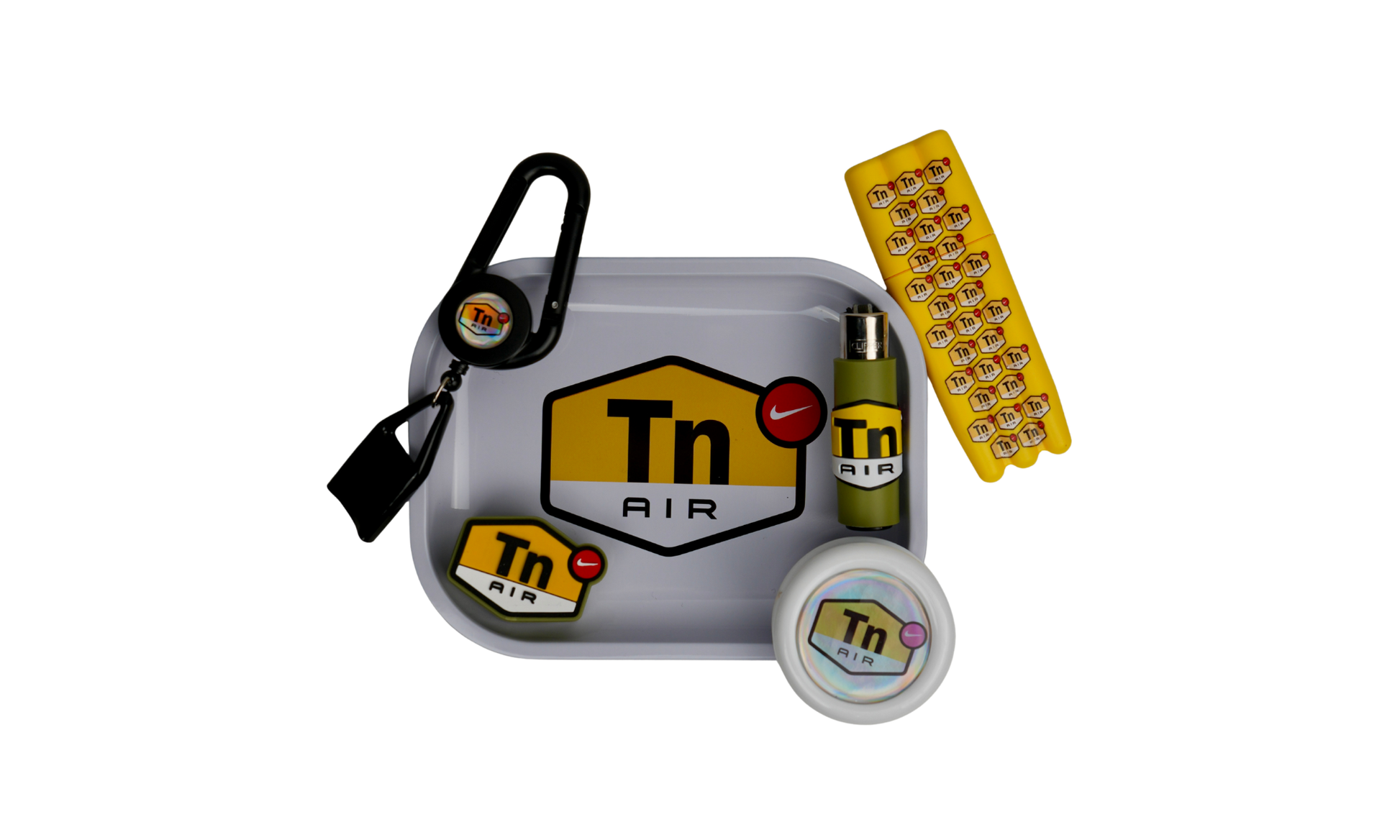 Pack completo DIR Beetle Print con bandeja metálica, grinder, wax container, mechero con funda, lighter leash y porta conos