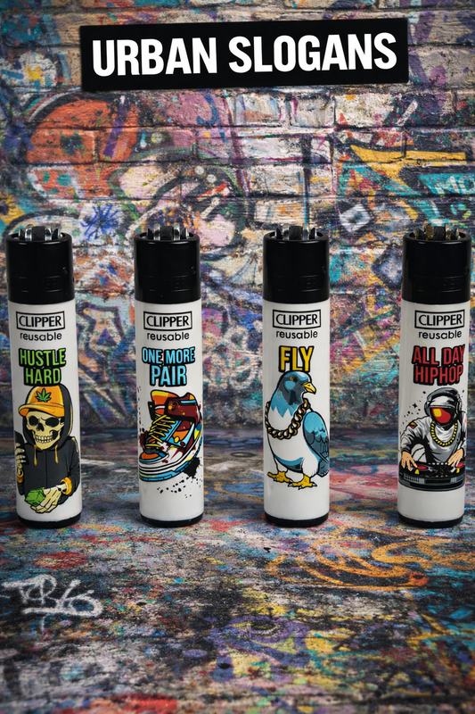 Pack 4 mecheros Clipper Urban Slogans colección street recargables
