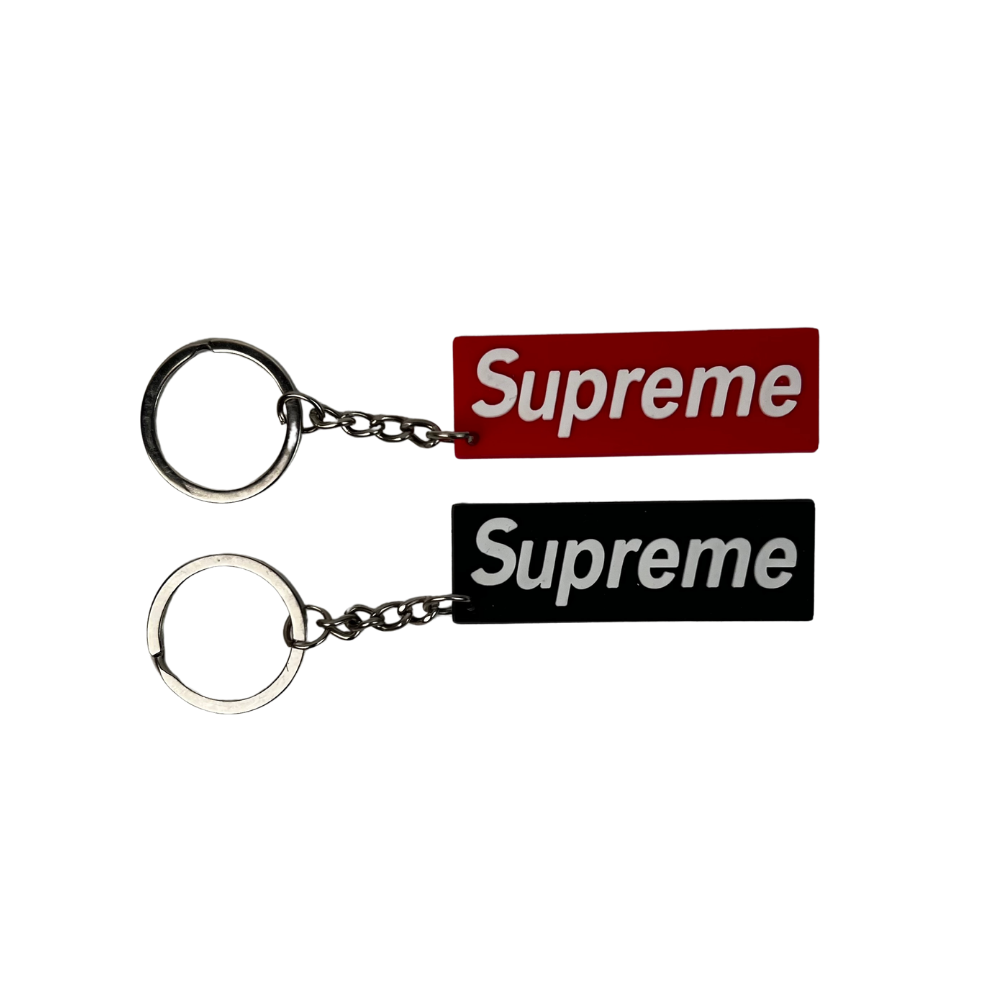 Pack de 2 llaveros rectangulares minimalistas en rojo y negro estilo streetwear