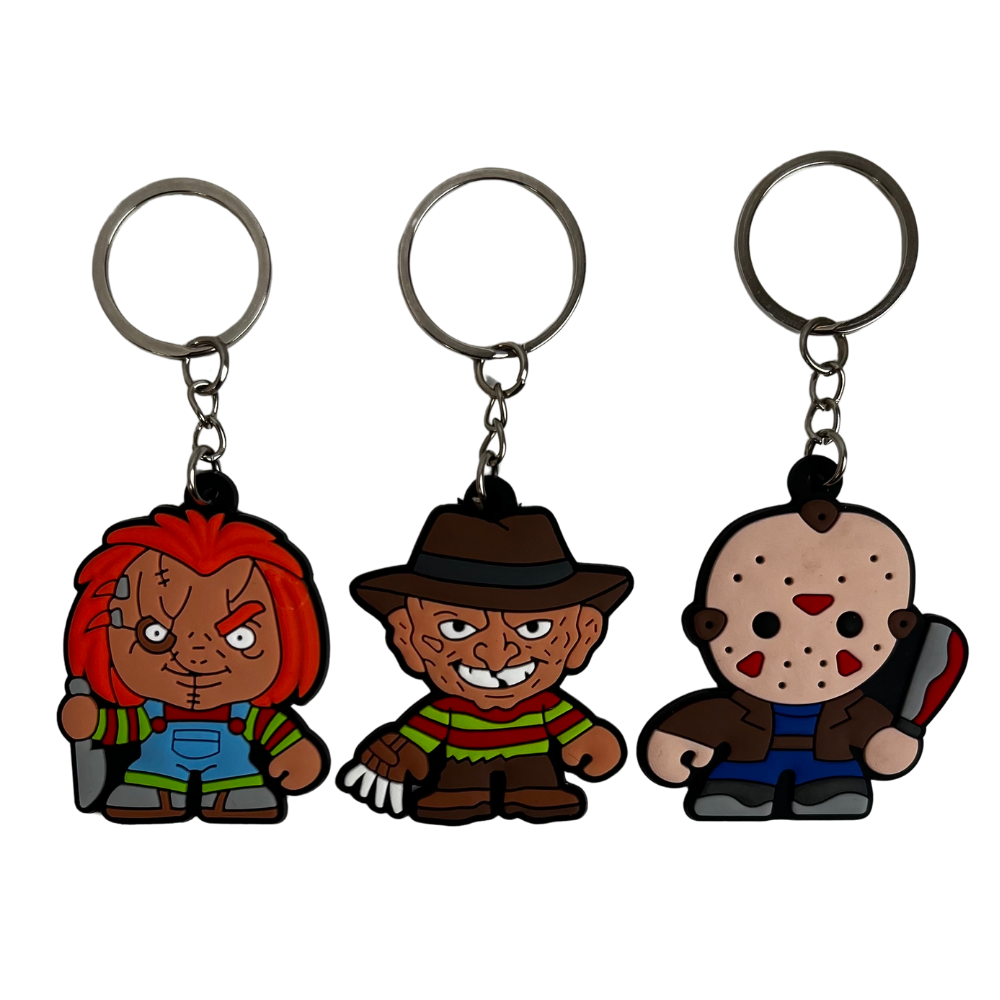 Pack de 3 llaveros estilo villanos terror retro slasher en silicona