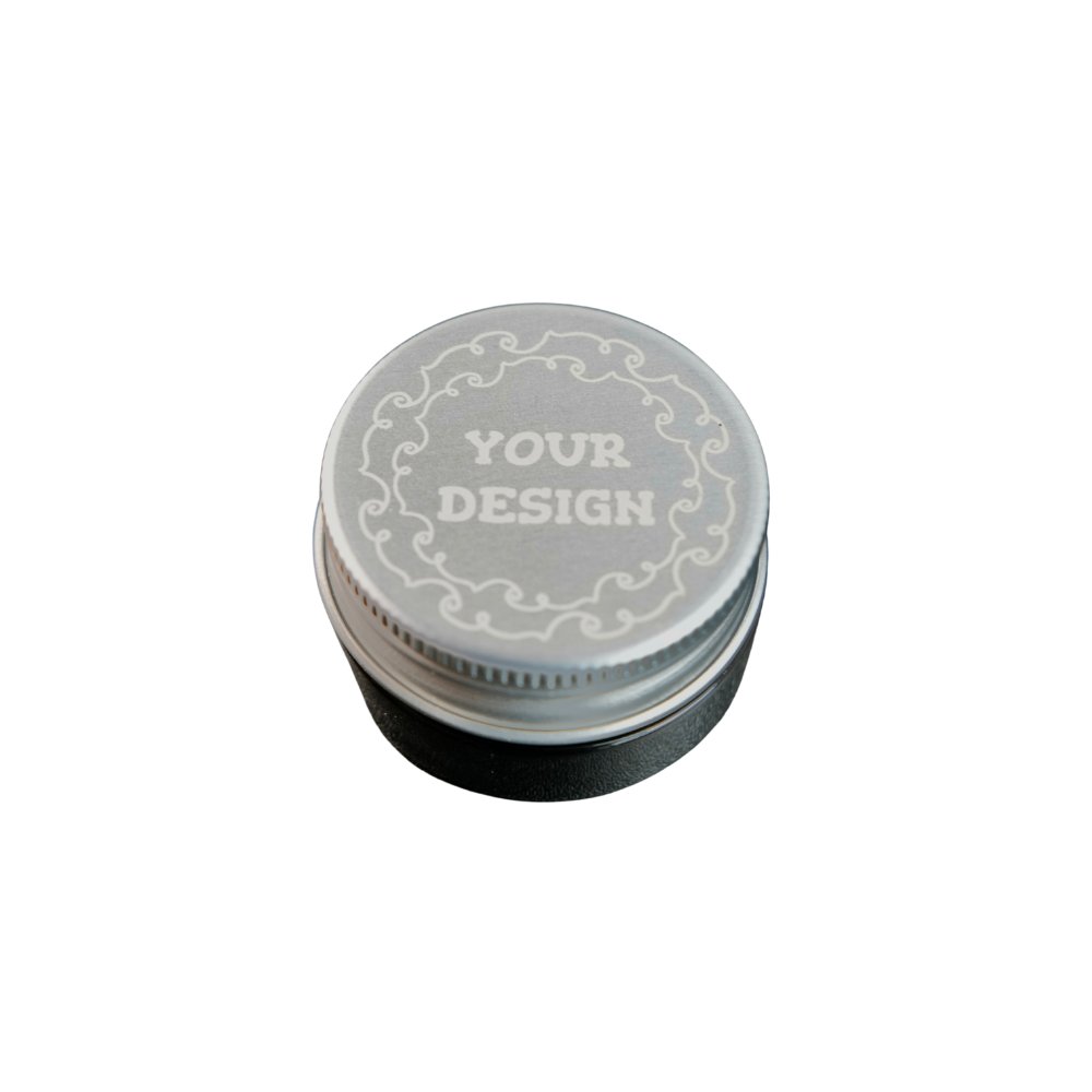 Tarro de vidrio 5ml negro personalizado con grabado láser en tapa metálica