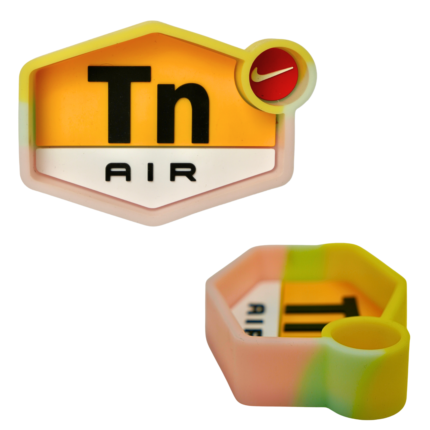 Cenicero de silicona con acabado degradado y logo estilo Air, flexible, resistente al calor y fácil de limpiar
