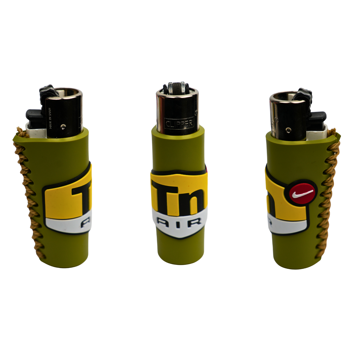 Funda de silicona verde militar para mechero tipo clipper con diseño ergonómico y agarre antideslizante 