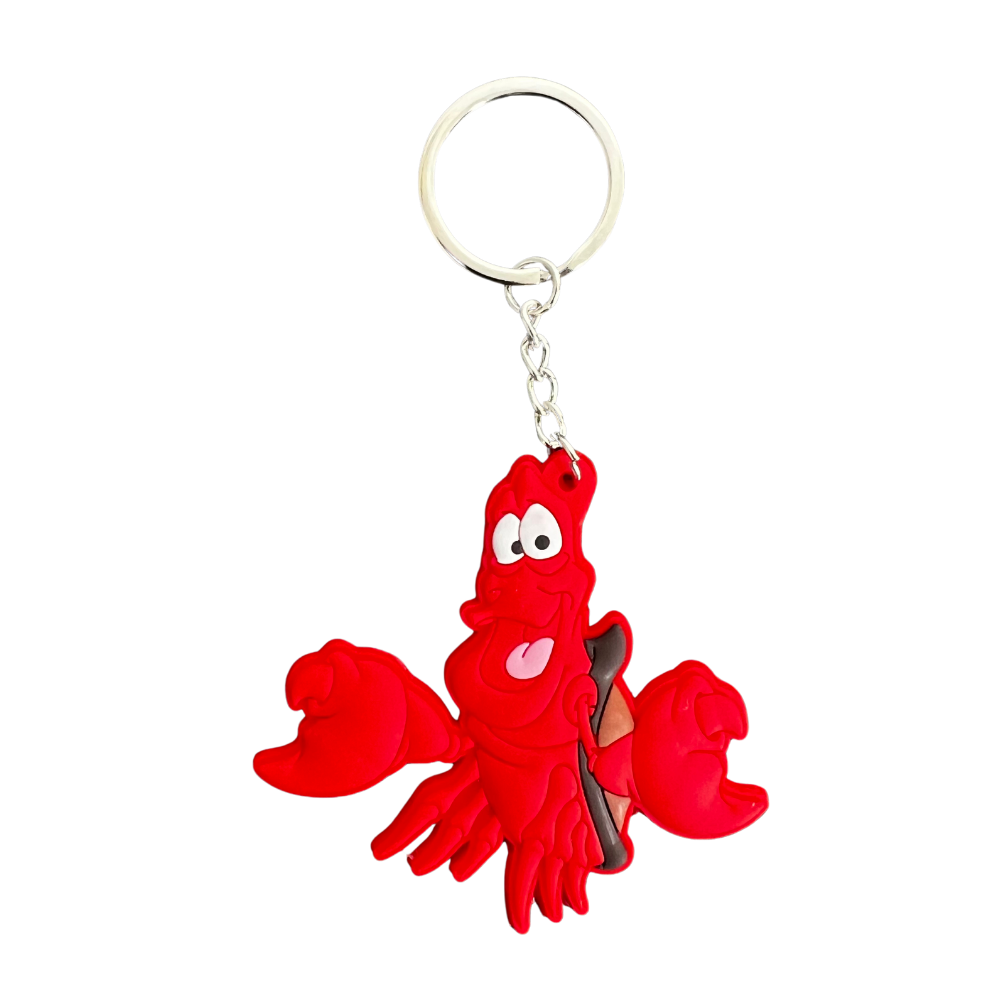 Llavero de silicona con diseño cangrejo rojo estilo cartoon en relieve 3D con anilla metálica