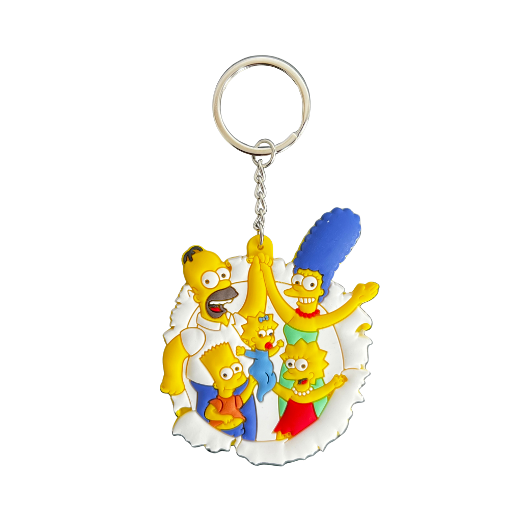 Llavero de silicona familia estilo cartoon amarilla en relieve 3D con anilla metálica