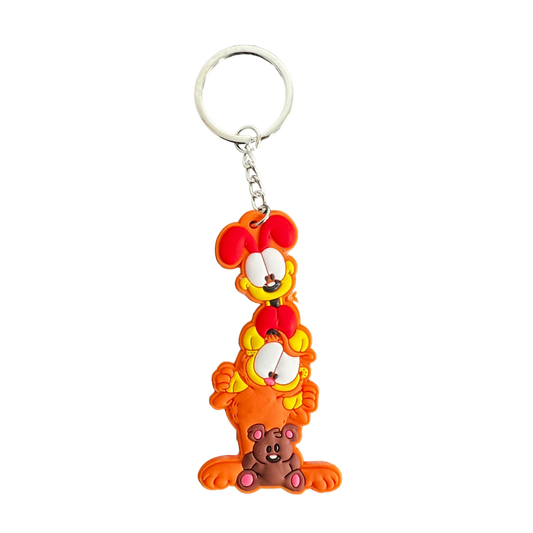 Llavero de silicona con diseño gato naranja estilo cartoon en relieve 3D con anilla metálica