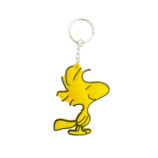 Llavero de silicona con diseño pájaro amarillo estilo cartoon en relieve 3D con anilla metálica