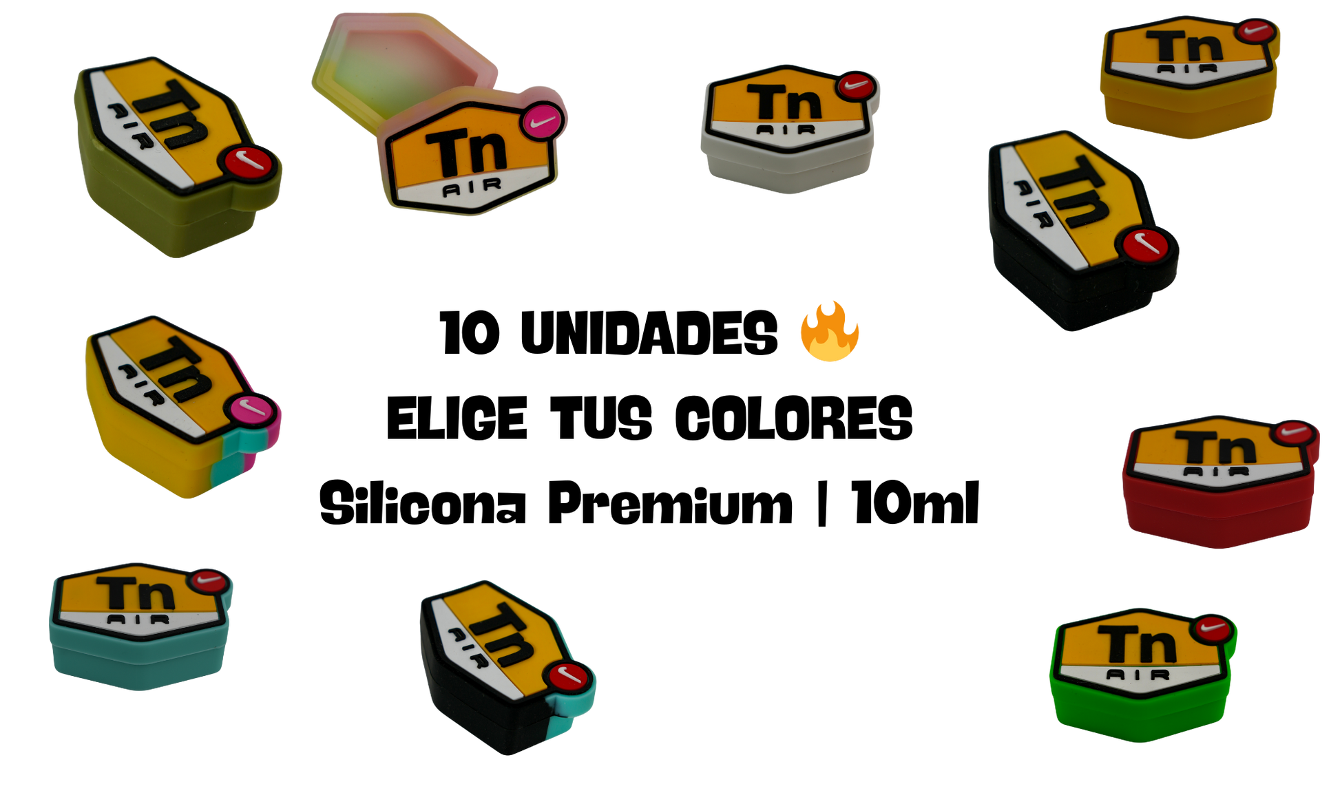 Recipiente de silicona DIR de 10ml abierto, en color negro y azul.