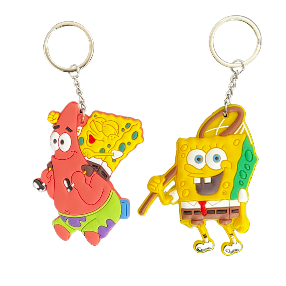 Pack de 2 llaveros de silicona estilo dibujos submarinos cartoon en relieve 3D con anilla metálica