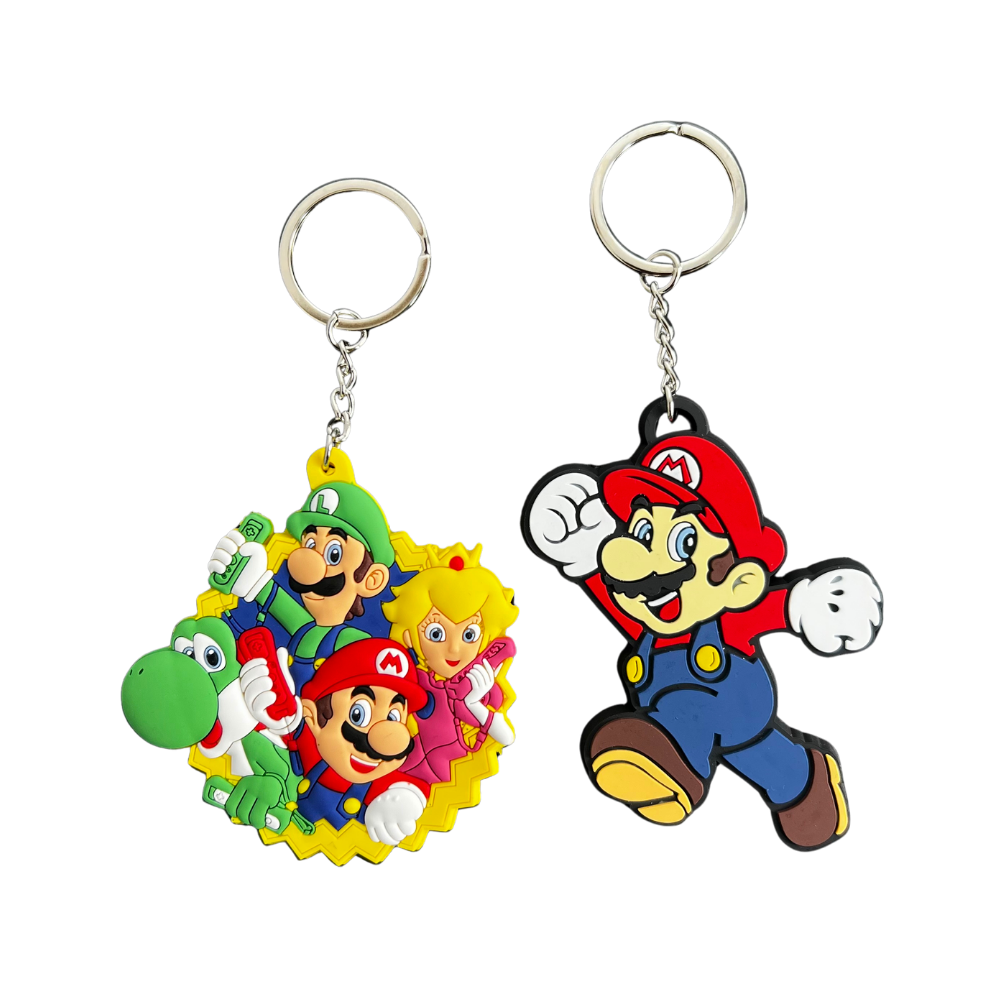 Pack de 2 llaveros de silicona estilo fontaneros cartoon retro en relieve 3D con anilla metálica