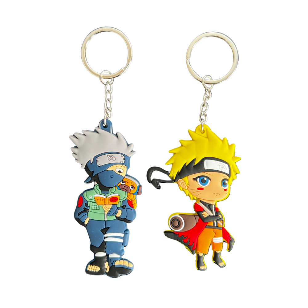 Pack de 2 llaveros de silicona estilo ninja anime en relieve 3D con anilla metálica